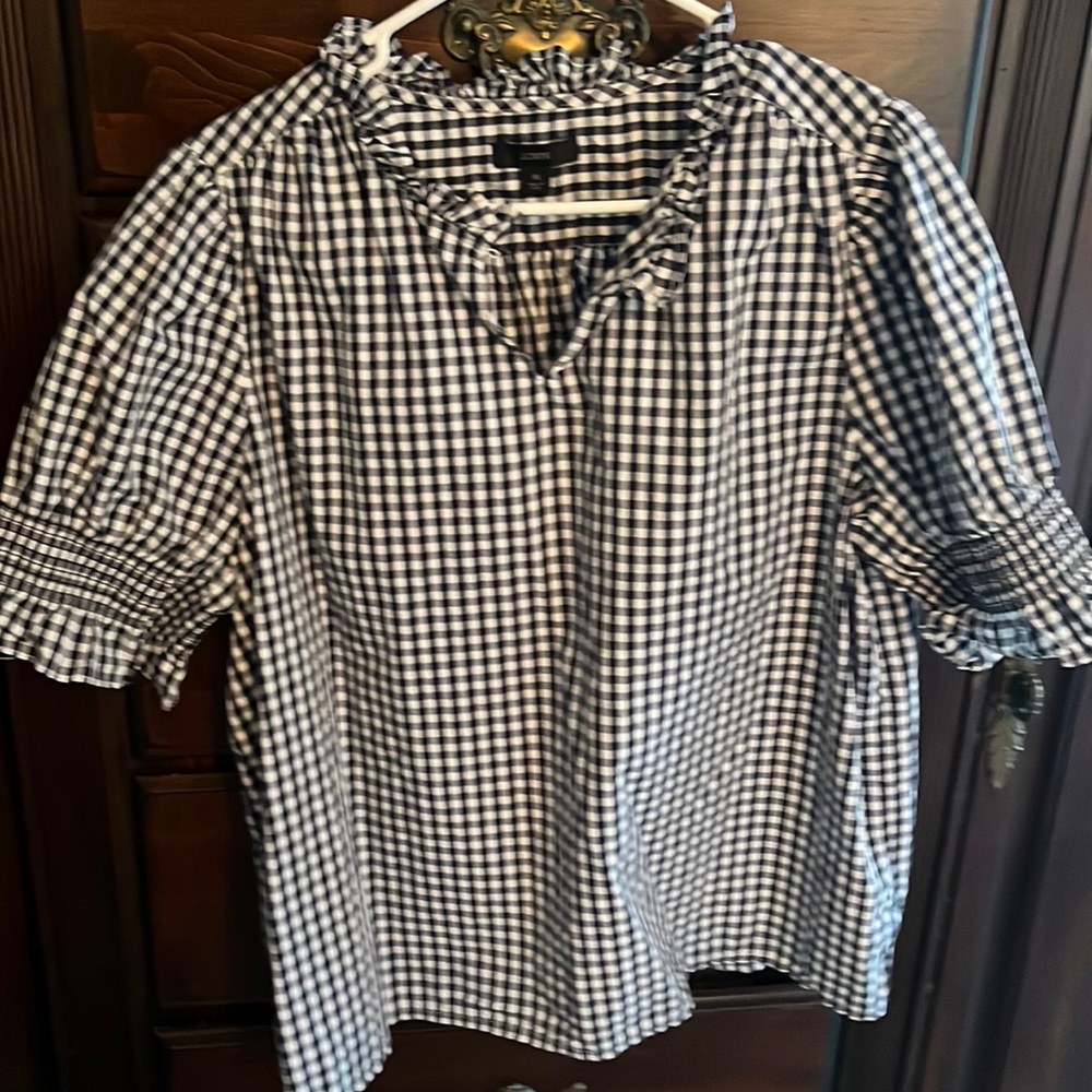 Navy and white gingham j crew blouse in XL